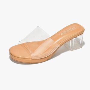Cape Robbin Clear and Tan Block Heels